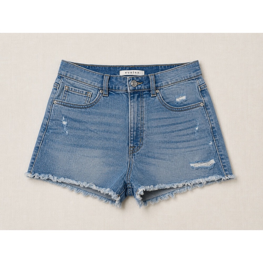 Eunina Lulu Super High Rise Cut Off Shorts Medium Wash Distressed Size S